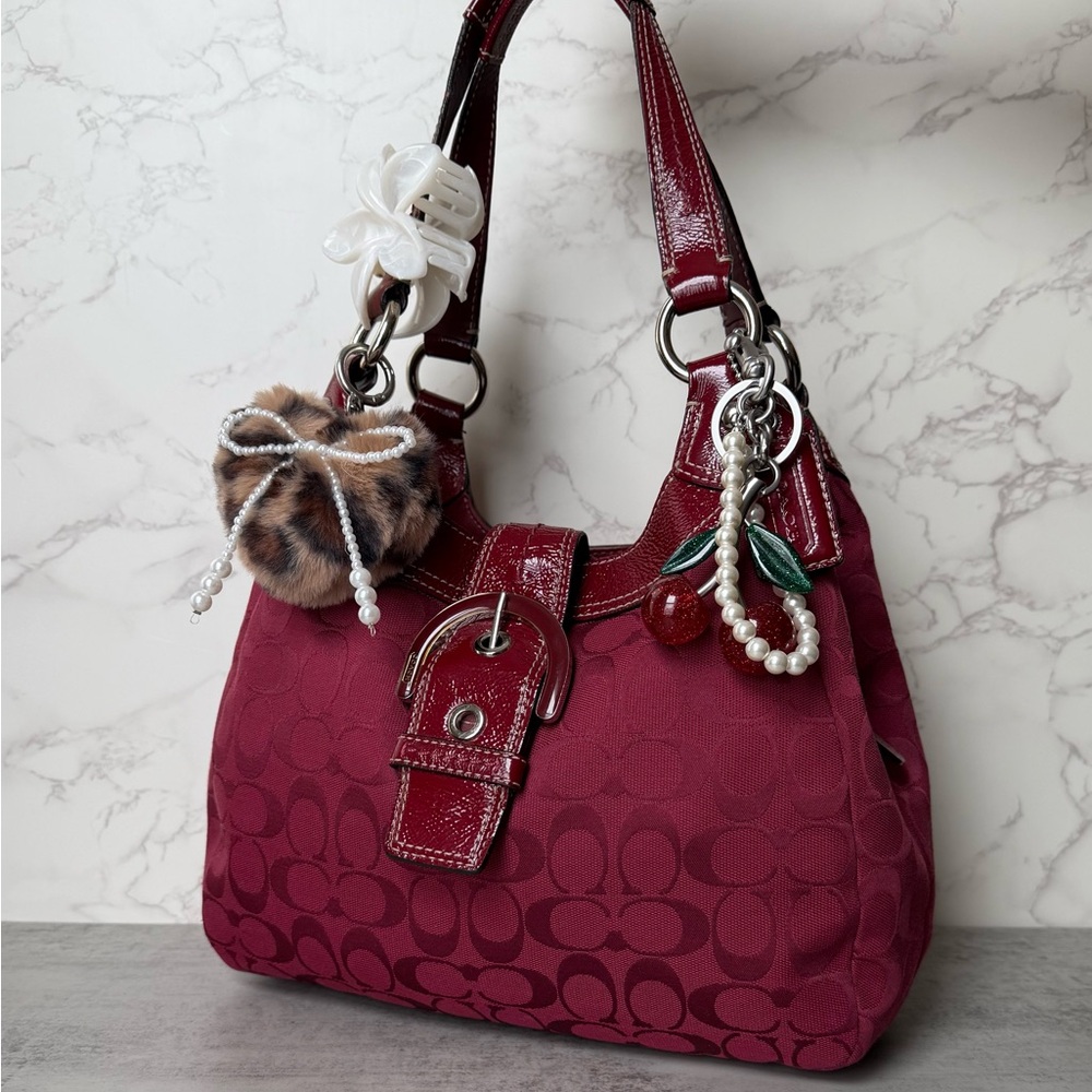 Red SoHo Coach Buckle Signature Shoulder Bag